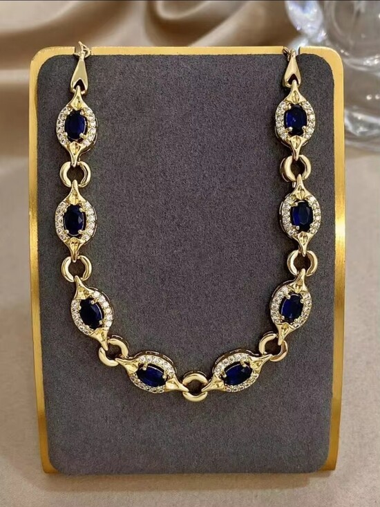 fine jewelry Jewelry - Multicolor Sapphire Bracelet 18k Real Gold Plated, Anti-fading Luxury Vintage